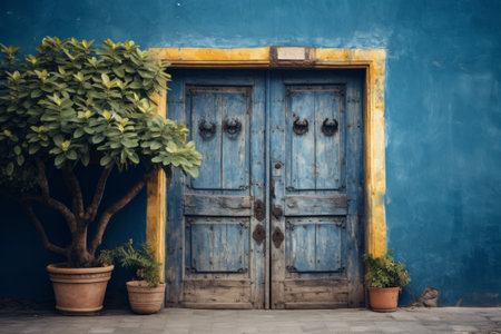 The Intriguing Mystery Behind the Closed Blue Wooden Door --ar 3:2の素材