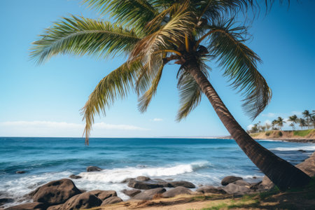 Tropical Paradise: A Coconut Tree Gazing Over the Azure Sea - AR 3:2の素材