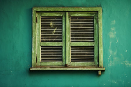 Enchanting Vistas Through a Closed Green Wooden Window - ar 3:2の素材