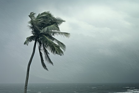 Nature's Contrast: The Majestic Coconut Tree Amidst a Gray Sky --ar 3:2の素材