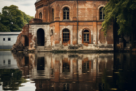 Decaying Building by the Waterfront: A Captivating 3:2 Perspectiveの素材