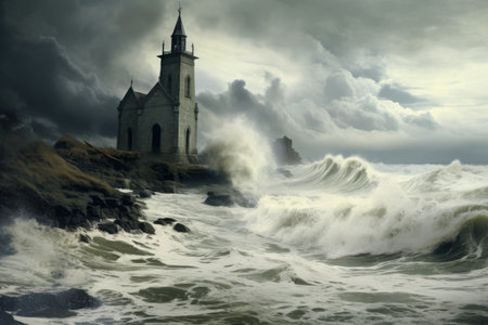 Serenity by the Shore: The Enchanting Church Beside the Seaの素材