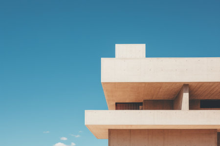 The Stunning Brown and White Concrete Building Embraced by a Clear Blue Sky --ar 3:2の素材