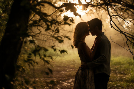Romantic Encounters: Couples Embracing Amidst Natures Beautyの素材