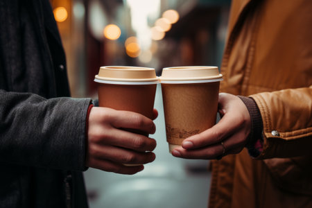 Sweet Moments: Coffee Clinking of a Crop Couple --ar 3:2の素材