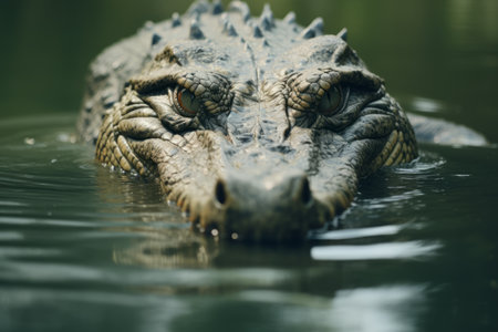 Tranquil Reflection: A Crocodile Resting on Still Waters - AR 3:2の素材