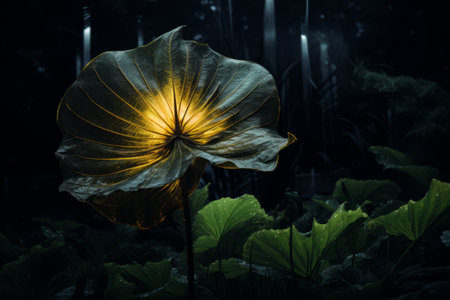 Enigmatic Nocturnal Garden: Unveiling the Dark Inflated Leaf --ar 3:2の素材