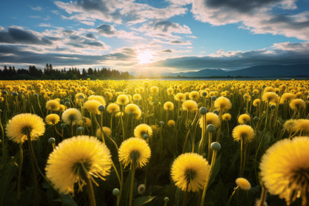 The Enchanting Beauty of the Dandelion Field --ar 3:2の素材