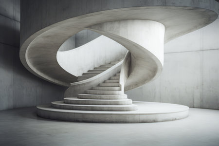 An Abstract Ascend: Exploring Empty Gray and White Concrete Spiral Stairs - AR 3:2の素材