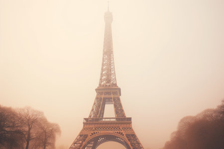 Mystical Splendor: Captivating the Famous Eiffel Tower in a Foggy Day (AR 3:2)の素材