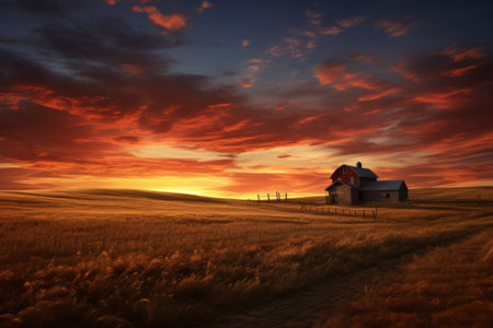 Glorious Sunset Illuminates Serene Farm Land - AR 3:2の素材