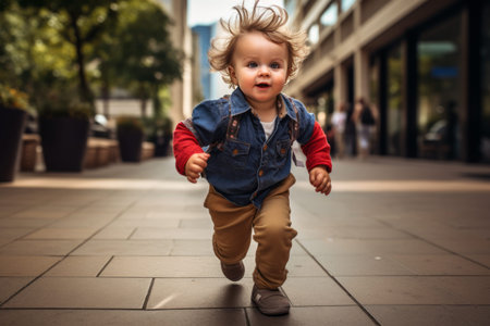 Adorable Focused Toddler Taking Charge on the Footpath!の素材