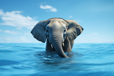 Dive into the Majestic Sight: An Elephant Takes a Refreshing Swim in Turquoise Waters - AR 3:2の素材