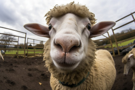 Sheep Gets Camera-Shy: Hilarious Encounter in Enclosure AR 3:2の素材