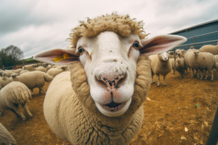 Hilarious Sheep Strikes a Pose: Sniffing Camera in Enclosed Space!の素材