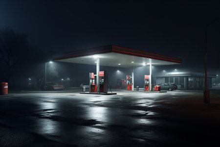 Enchanting Illumination: Capturing a Gasoline Stations Nighttime Aura --ar 3:2の素材