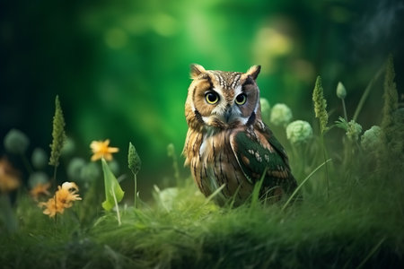 Serenity in the Meadow: The Elegant Athene Cunicularia Owlの素材