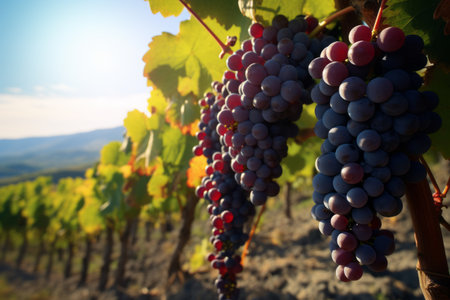 Bountiful Harvest: Scenic Vineyard with Luscious Grapes in Daylightの素材