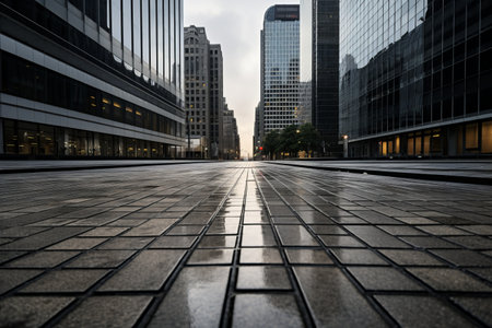 Urban Appeal: Exploring Gray Concrete Pavement Amid Towering Buildingsの素材