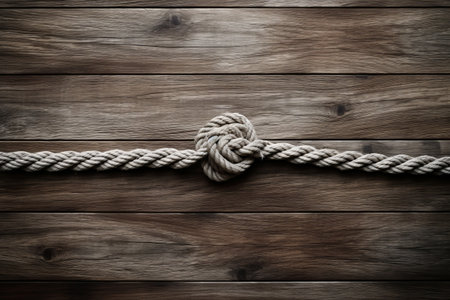 Tactile Textures: The Serene Encounter of Gray Rope on Brown Wooden Surfaceの素材