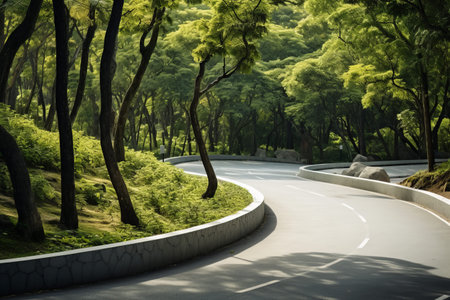 Serene Pathway: Embracing Natures Curves beneath a Green Canopy - AR 3:2の素材