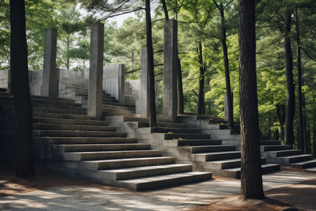 Ascending Into Natures Embrace: A Journey Along Gray Concrete Stairs --ar 3:2の素材