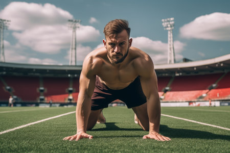 Flexibility at its Best: Sportsman Stretching on the Sports Groundの素材