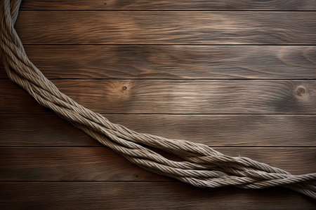 Tactile Contrasts: Exploring the Interplay of Texture and Color with Gray Rope on Brown Wooden Surfaの素材