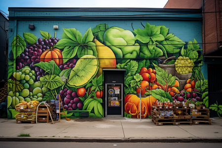 Captivating Street Art: Vibrant Graffiti Adorning the Walls of a Grocery Storeの素材