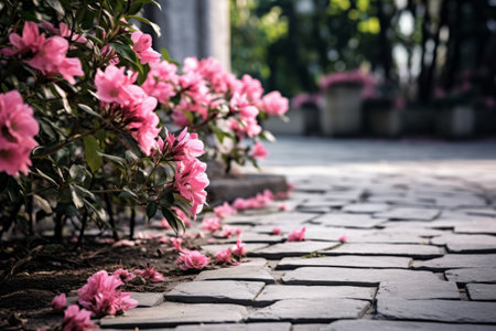 Breathtaking Contrast: Vibrant Pink Flower Illuminates the Gray Concrete Pathway in Daylightの素材