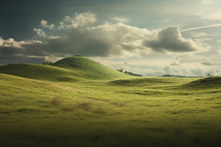 Natures Serenity: A Picture-Perfect Grass Field Beneath a Mystical Cloudy Sky - AR 3:2の素材