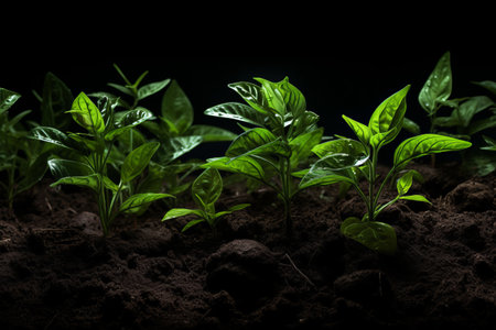 The Contrast of Lush Green Plants Against Rich Black Soil: an Artistic Perspective in AR 3:2の素材