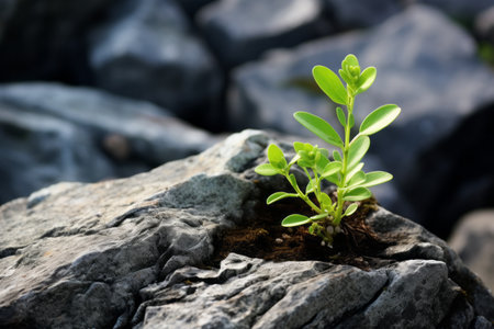 Harmony of Nature: Green Plant Flourishing on a Gray Rockの素材