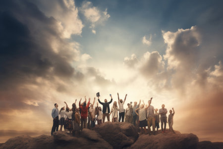 Capturing Memories: A Group of People Strikes a Pose - AR 3:2の素材