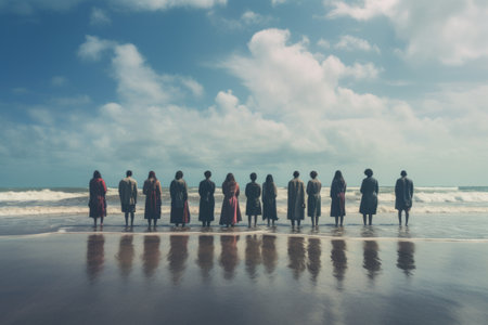 A Coastal Gathering: Serene Moments and Camaraderie Revealed on the Beachの素材