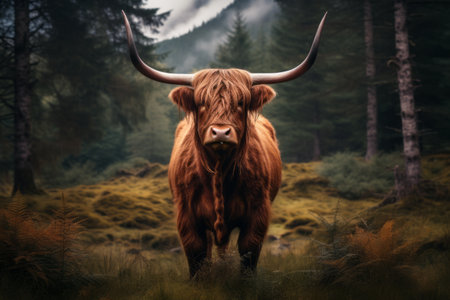 Majestic Highland Cow Embracing Nature: A Captivating Forest Encounter - AR 3:2の素材