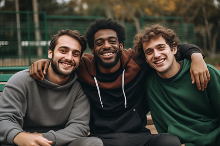 Bonded in Unity: A Joyful Multiracial Team Embracing After Basketball Trainingの素材