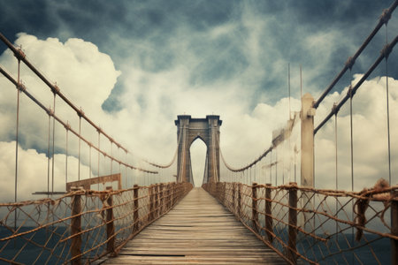 Breathtaking Views: The Majestic Historic Suspension Bridge amidst a Cloudy Sky -- AR 3:2の素材