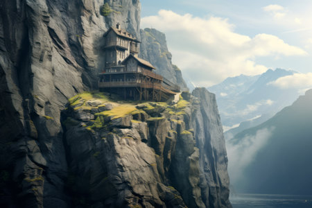 Breath-Taking Mountain Cliff Residence -ar 3:2の素材