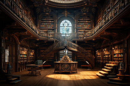 Exploring the Serene Allure: Captivating Interior Shot of a Libraryの素材