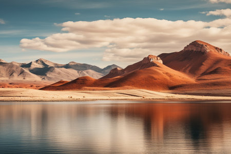 Majestic Brown Mountain Vistas Embracing Tranquil Lake in Stunning 3:2 Landscapesの素材