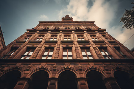Brown Building Stands Tall: Captivating Low Angle Shot in 3:2 Aspect Ratioの素材