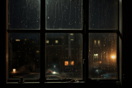 Dancing Raindrops: Mesmerizing Lights Embracing the Night Through the Windowの素材