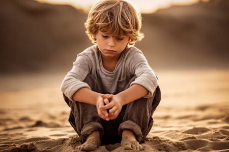 Sandy Playtime: Curious Little Boy Discovering the World - ar 3:2の素材