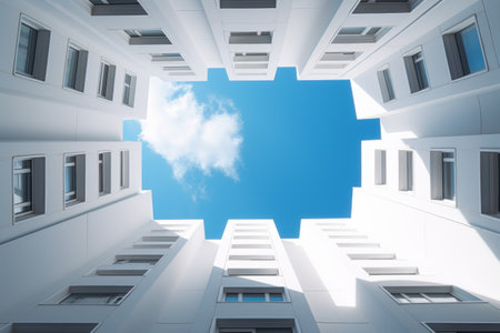 Architectural Elegance Captured: Stunning 3:2 Low Angle Photography of a White Buildingの素材