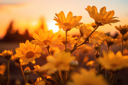 Glowing Captures: Stunning Sunset Macro Photography of Vibrant Yellow Flowers at 3:2 Aspect Ratioの素材