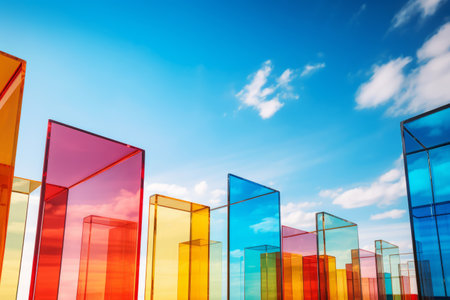 Vibrant Glass Panels Gazing Upward at a Blue Sky: An Captivating AR 3:2 Perspectiveの素材