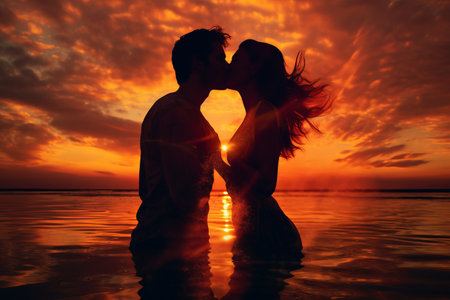 Ethereal Moments: A Passionate Kiss Under the Sunset -ar 3:2の素材