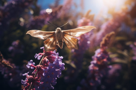 Majestic Encounter: The Brown Moth and the Purple Flowerの素材
