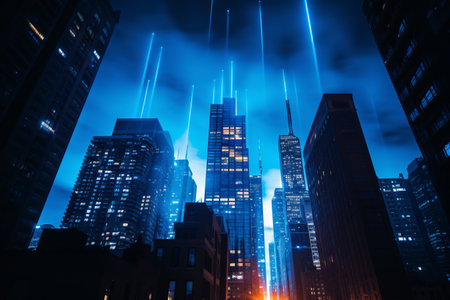 Enchanting Buildings Illuminated in Mesmerizing Blue Light --ar 3:2の素材